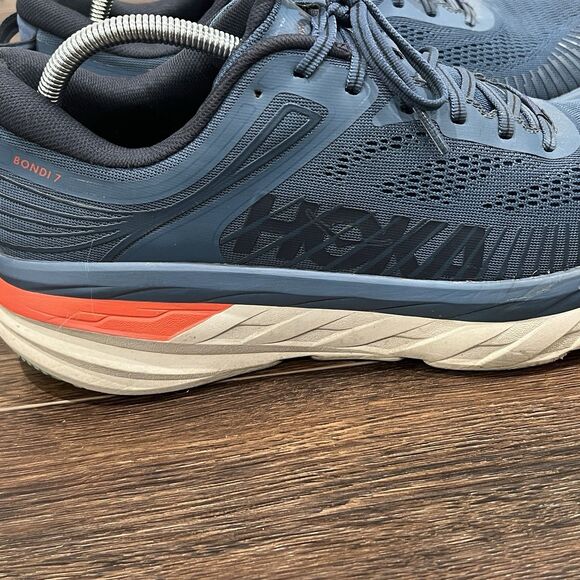 Hoka One One Bondi 7 Men's 12 Running Shoes 1110518 RTOS Blue Teal Orange - Picture 5 of 13